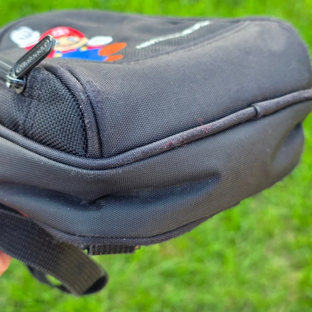 Nintendo DS Super Mario Embroidered Canvas Carrying Case Black Crossbody Bag